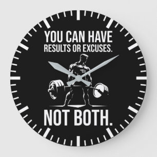 Results or Excuses - Motivational Gym, Workout Large Clock