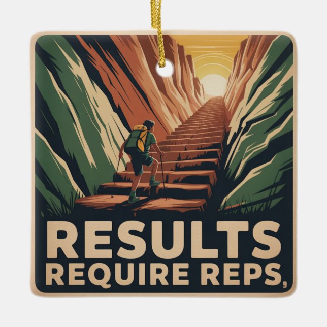 Results Require Reps Ceramic Ornament (Front)