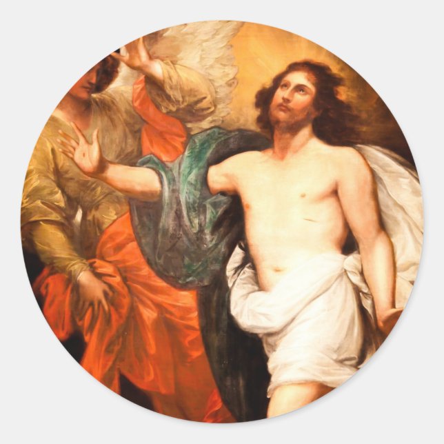 Resurrected Jesus with Angel Classic Round Sticker (Front)