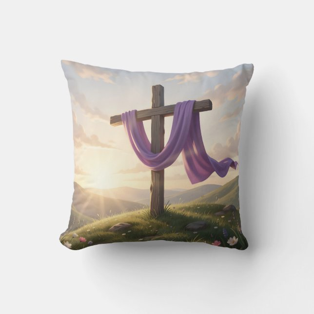 Resurrection Dawn – Christian Easter Art Throw Cushion (Front)