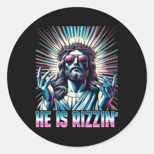 Resurrection Funny Easter Rizz He Is Rizzin Jesus Classic Round Sticker