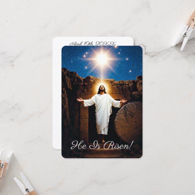Resurrection Jesus Is Rising Greetings Card (Front/Back In Situ)