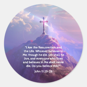 RESURRECTION LIFE Religious Easter Cross Scripture Classic Round Sticker