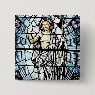Resurrection of Jesus Stained Glass Window 15 Cm Square Badge