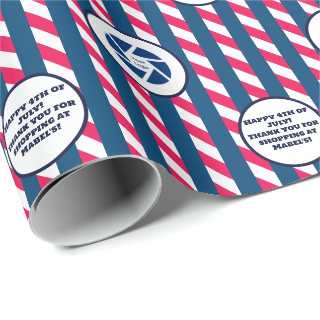 Retail Business 4th of July Striped Logo Text  Wrapping Paper (Roll Corner)