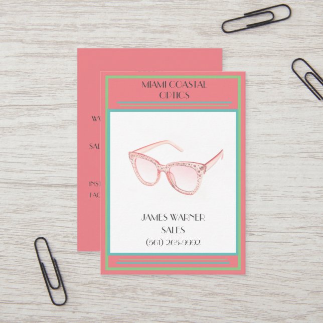 Retail Coral Retro 80's Miami Sunglasses  Business Card (Front/Back In Situ)