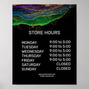 Retail store opening times sign