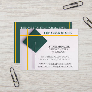 Retailer Teal Green & Yellow Colour Graduation Cap Business Card