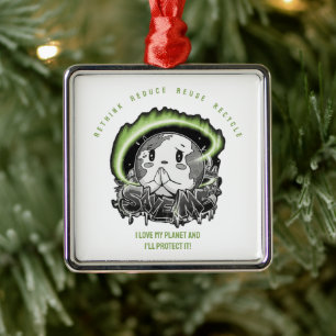 Rethink Reduce Reuse Recycle Save Earth Metal Ornament