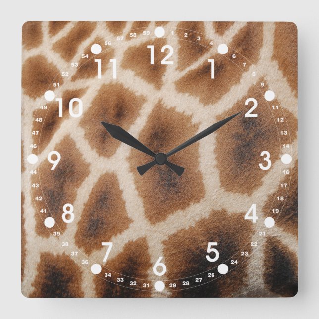 Reticulated Giraffe Pattern Wild Animal Print Gift Square Wall Clock (Front)