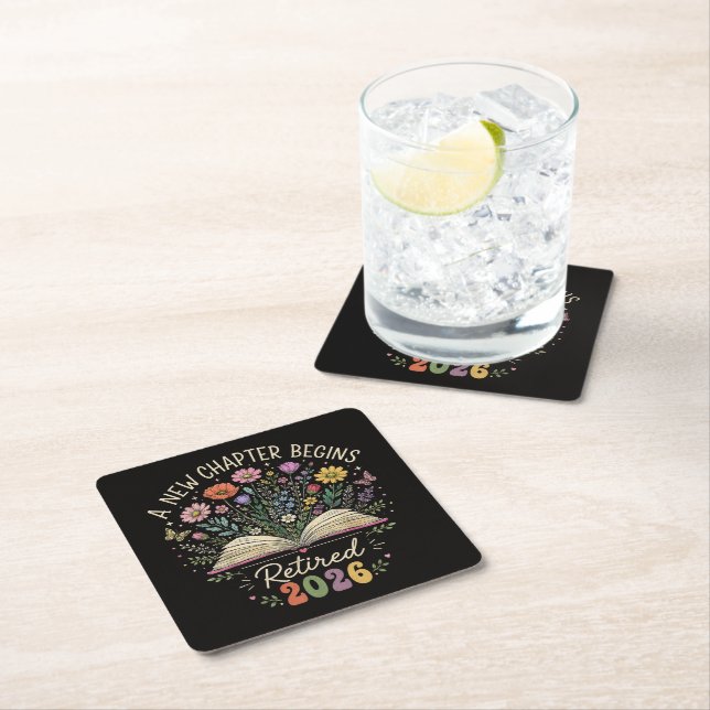 retired 2026 a new chapter begins retirement square paper coaster (Insitu)