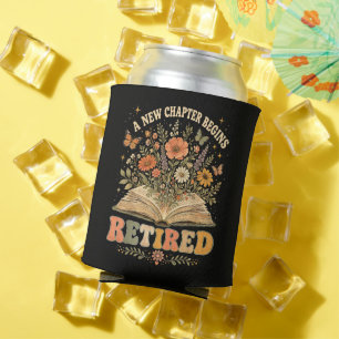 Retired A New Chapter Begins Retro Floral Book Can Cooler