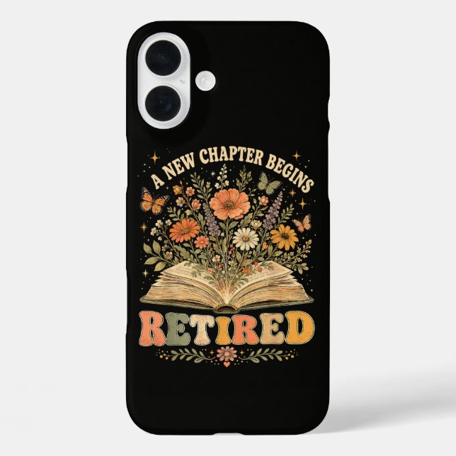 Retired A New Chapter Begins Retro Floral Book Case-Mate iPhone Case (Back)