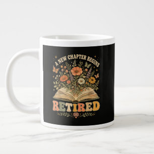 Retired A New Chapter Begins Retro Floral Book Large Coffee Mug