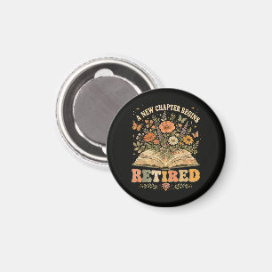 Retired A New Chapter Begins Retro Floral Book Magnet