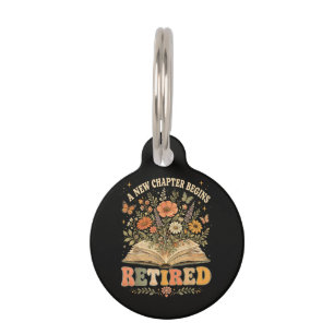 Retired A New Chapter Begins Retro Floral Book Pet Tag