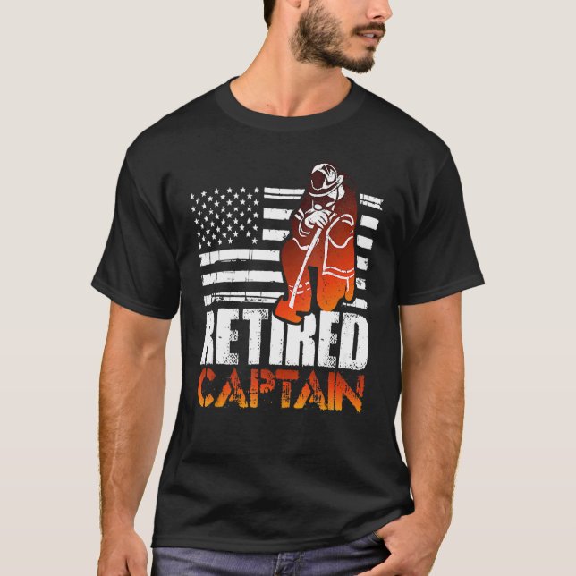 Retired American Firefighter Captain Retirement T-Shirt (Front)