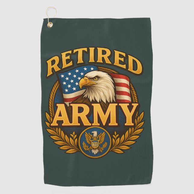 Retired ARMY Design with flag & eagle Golf Towel (Front)