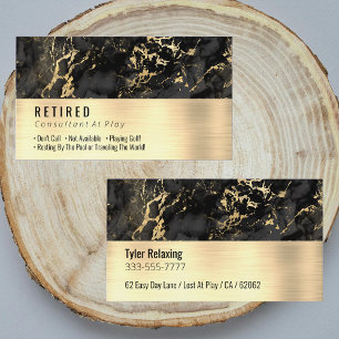 Retired, Black and Gold Marble, Brushed Gold, Gag Business Card