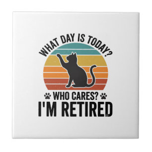 Retired Cat Vintage Sunset Funny Quote T-Shirt Des Ceramic Tile