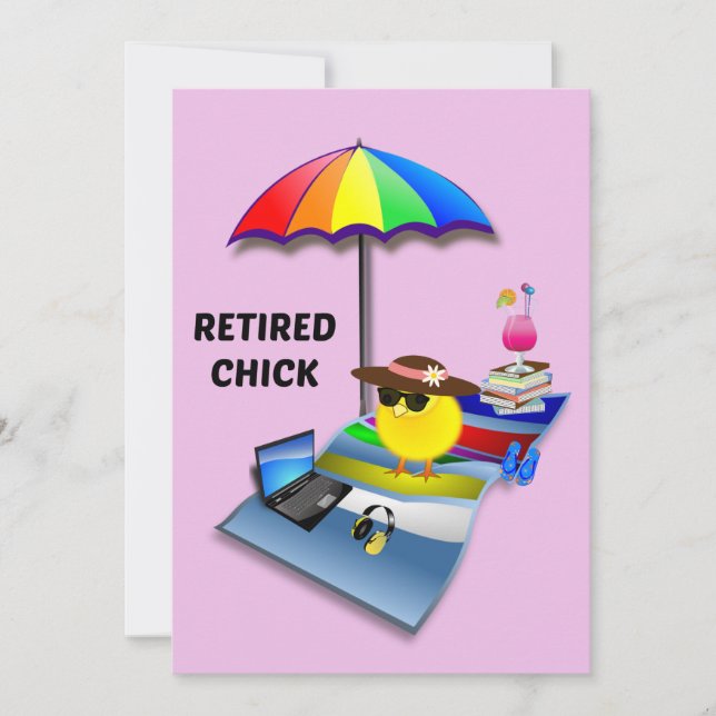 Retired Chick at the Beach Card (Front)