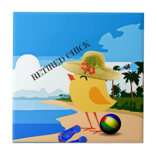 Retired Chick...at the beach,  Ceramic Tile
