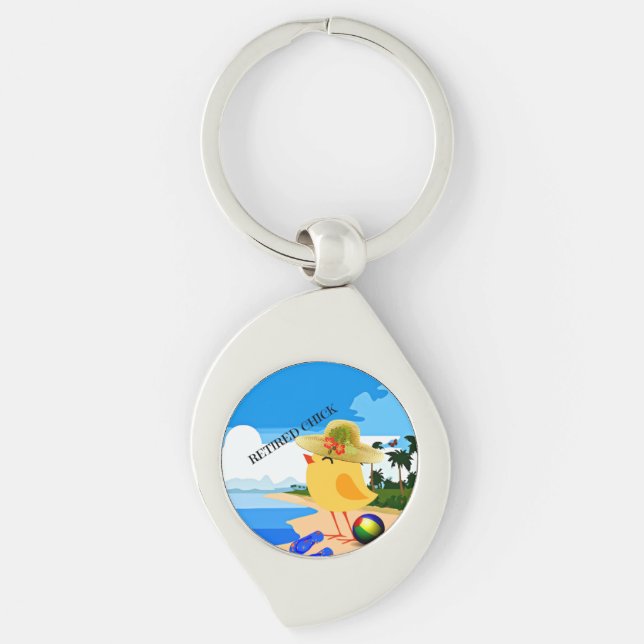 Retired Chick at the beach,  Key Ring (Front)