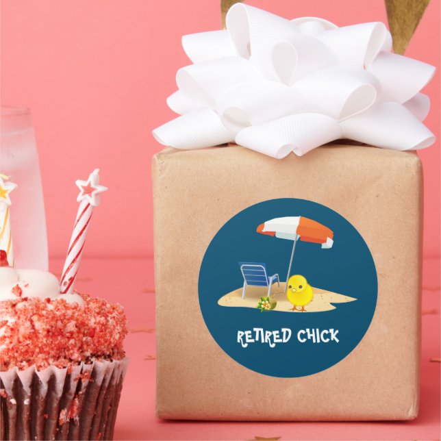 Retired Chick--Beach Scene Classic Round Sticker (Party)
