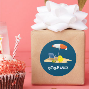 Retired Chick--Beach Scene Classic Round Sticker