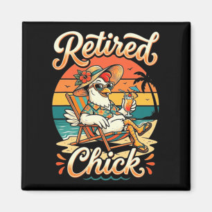 Retired Chick Chicken Relaxing Beach Sunset Magnet