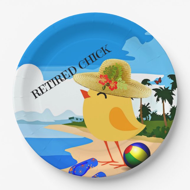 Retired Chick, colourful design Paper Plate (Front)