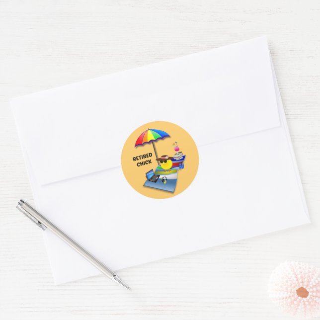 Retired Chick, cute and colourful, Classic Round Sticker (Envelope)