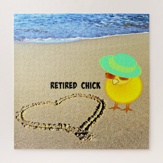 Retired Chick...heart drawn in the sand Jigsaw Puzzle (Vertical)