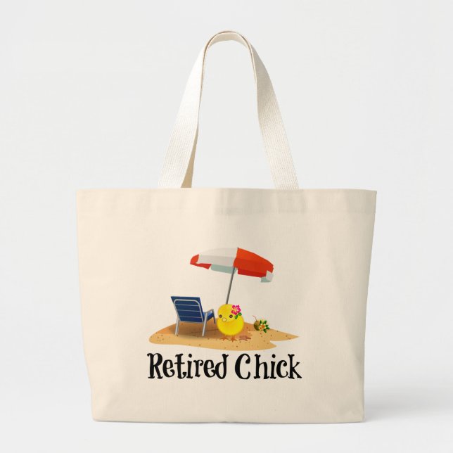 Retired Chick on the Beach Large Tote Bag (Front)