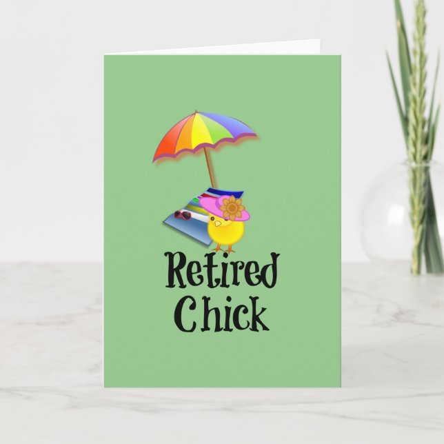 Retired Chick, Retirement Humour (green background Card (Front)