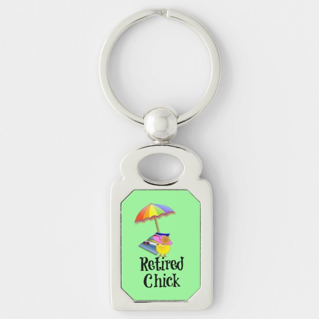 Retired Chick, Retirement Humour Key Ring (Front)