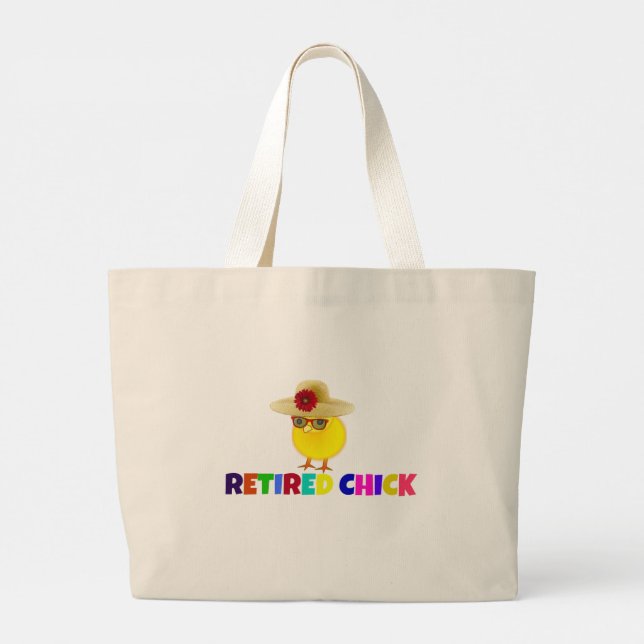 Retired Chick, so cute. Large Tote Bag (Back)