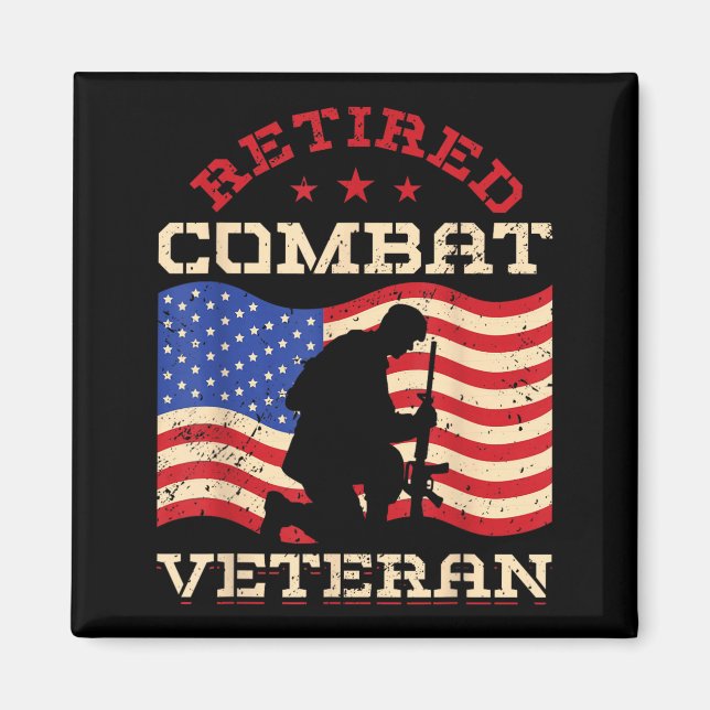 Retired Combat Veteran Veterans Deployment Combat Magnet (Front)