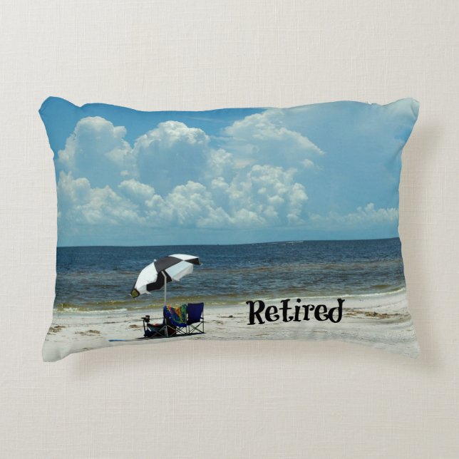Retired, Day at the Beach Decorative Cushion (Front)