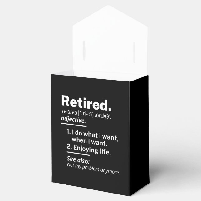 retired. definition funny retirement favour box (Opened)