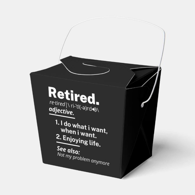 retired. definition funny retirement favour box (Front Side)