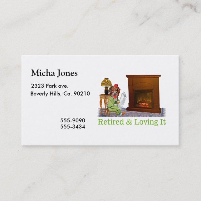 Retired Dog Lounging By The Fire Business Card (Front)