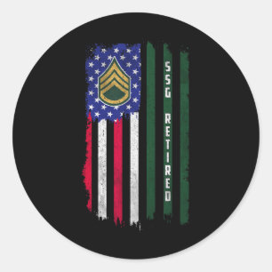 Retired E-6 Staff Sergeant Ssg Rank American Flag Classic Round Sticker