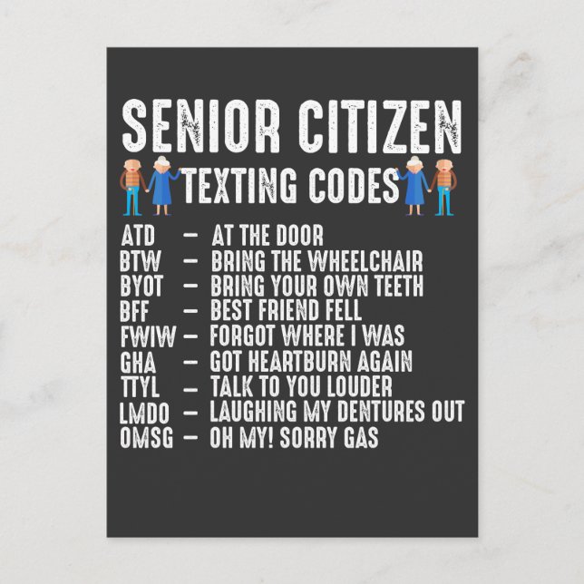 Retired elderly Person Senior Citizen Texting Code Postcard (Front)