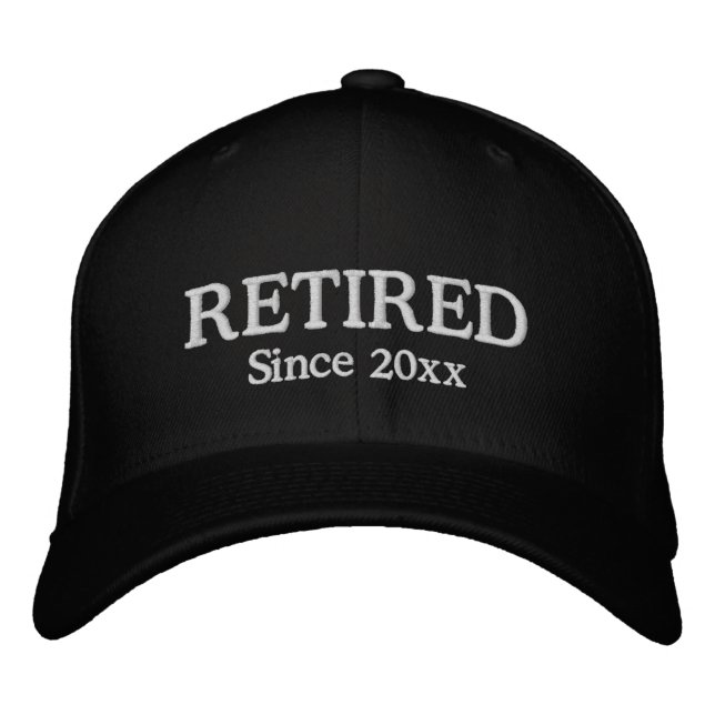 Retired Established date white black custom text Embroidered Hat (Front)