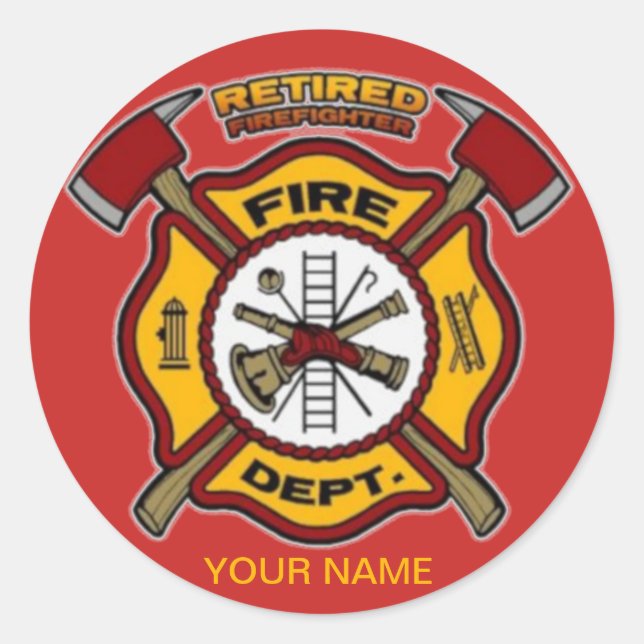 RETIRED FIREFIGHTER CLASSIC ROUND STICKER (Front)
