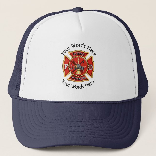Retired Firefighter Maltese Cross Trucker Hat (Front)