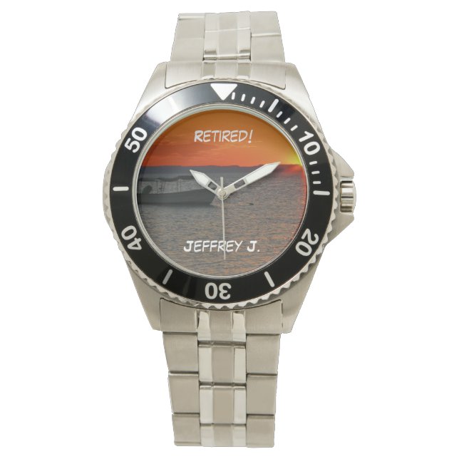 Retired! Fishing Boat, Stainless Steel Retirement  Watch (Front)