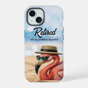 Retired Flamingo on Beach with Hat & Sunglasses iPhone 15 Case