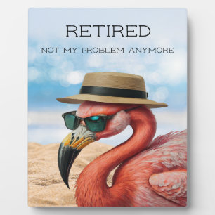 Retired Flamingo on Beach with Hat & Sunglasses Plaque